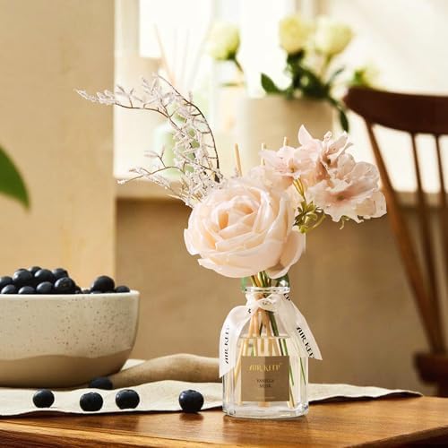 Airkeep Flower Reed Diffuser Set, Vanilla Musk Diffuser Gift Set,4.06 fl oz Essential Oil Sticks Diffusers for Bathroom Air Freshener, Aromatherapy Home Fragrance for Shelf Decor, Gift for Women Mom