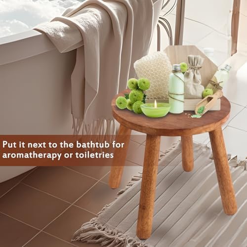 Round Solid Wooden Stool,Plant Stand,Step Stool,Walnut,15.8" H