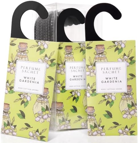 Large 12 Packs White Gardenia Hanging Scented Sachets Long-Lasting Closet Deodorizer Air Freshener Fabric Refresher Odor Eliminator for Drawer Home Fragrance Gift Set