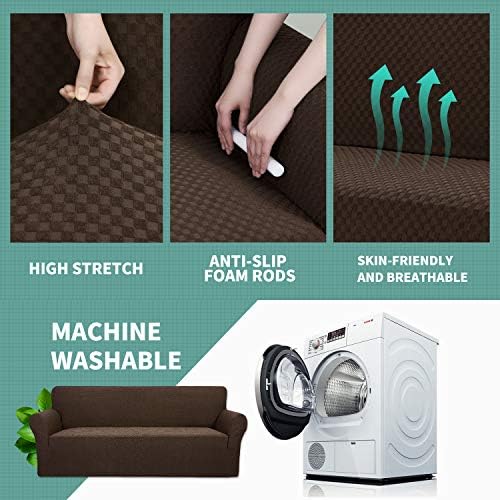 YEMYHOM Couch Cover Latest Jacquard Design High Stretch Sofa Chair Covers for Living Room, Pet Dog Cat Proof Armchair Slipcover Non Slip Magic Elastic Furniture Protector (Small, Dark Coffee)