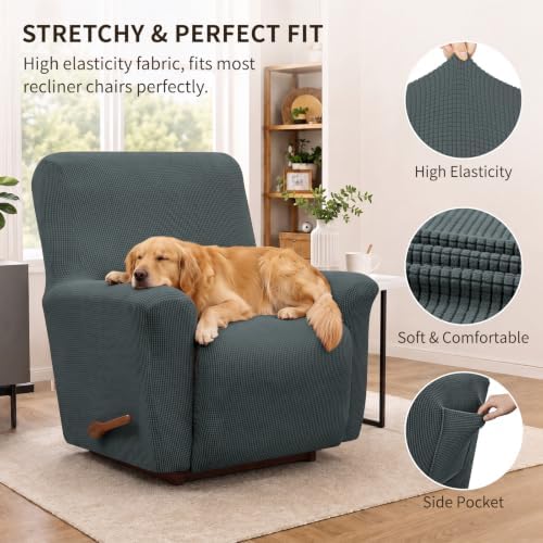 KEKUOU Recliner Chair Covers, 1-Piece Lazy Boy Recliner Covers,Grey