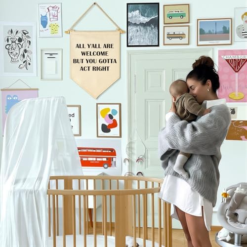 All Y'all are Welcome-Pennant Wall Decor Gift for Baby Boys Girls Kids-Canvas Hanging Pennant Banner Wall Decor Gift for Nursery Classroom Baby Room Playroom Homeschool Reading Room Bedroom