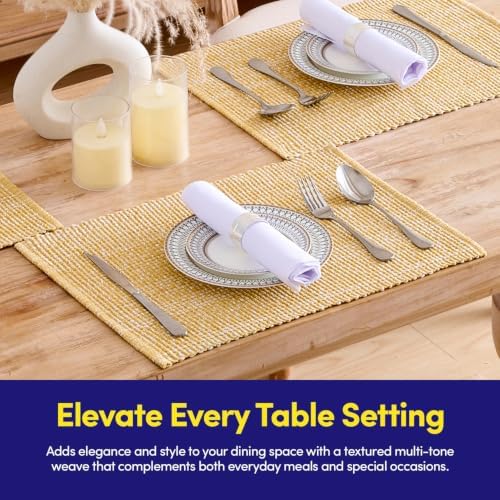 Sweet Home Collection 100% Cotton Placemats for Dining Room Rectangle Two Tone Woven Fabric 13" x 19" Soft Durable Table Mat Set, Set of 4, Gold