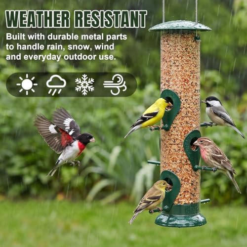 FEED GARDEN Bird Feeder for Outdoors Hanging, 13" 6 Ports, Clear Tube