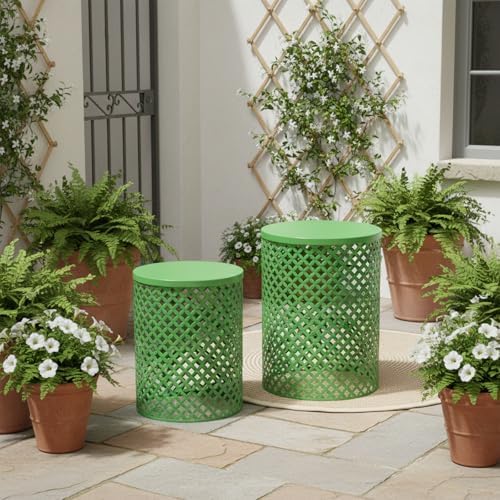 Set of 2 Outdoor Side Table, Garden Stool for Patio, Metal Accent Table Modern End Table, Patio Side Table for Garden, Balcony, Bedroom Indoor Outdoor Decorative, Vibrant Green
