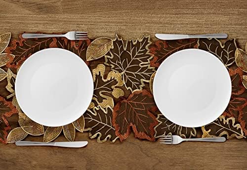 Embroidered Fall Table Runner 13.7 × 108 in, Thanksgiving Table Decor