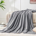 BEDELITE 3D Ribbed Jacquard Grey Fleece Throw Blanket for Couch, 50x60 Inch