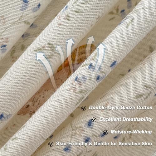 Cute Bunny Duvet Cover Set Muslin Cotton Queen(90"x90"),Rabbit/Flower