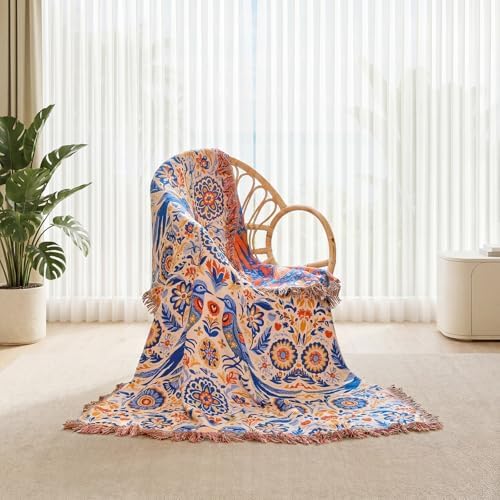 Boho Throw Blanket - 100% Cotton 50"x60" Cozy Blanket for Bed Women