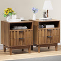 Fluted Nightstand Set of 2,Night Stand,Bedside Table,Walnut