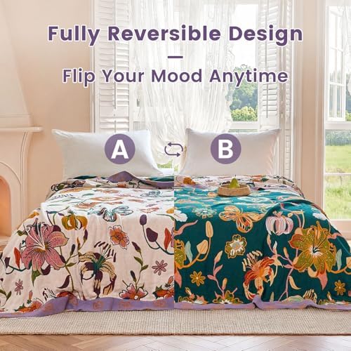 MSGKV Boho Throw Blanket 50"x60" 100% Cotton Butterfly Floral Blanket Couch