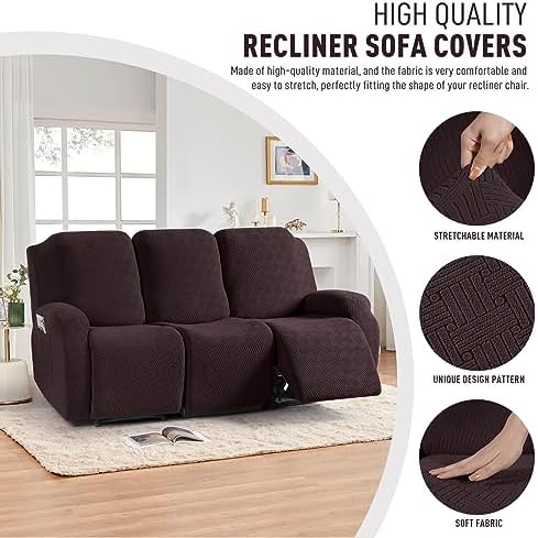 KinCam Recliner Sofa Covers, Stretch Reclining Cover, Dark Coffee