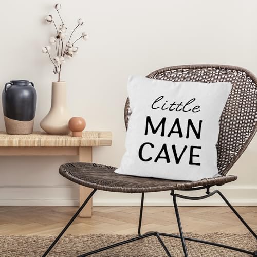 Little Man Cave Throw Pillows Covers, Kids Toddler Decorative Pillows Covers for Playroom Decor, Boys Pillows Covers, Nursery Kindergarten Playroom Decor, Boy Nursery Pillow Covers 18x18