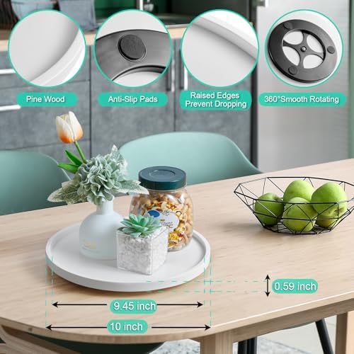 10" Wood Lazy Susan Turntable Organizer, Lazy Susan for Table Top Cabinet Dining Pantry Countertop Cupboard Organization, Decorative Tray for Kitchen Bathroom Decor Coffee Bar Accessories, White