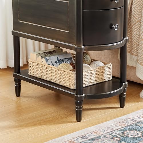 ONBRILL Pre-Assembled Narrow End Table with Charging Station, Black