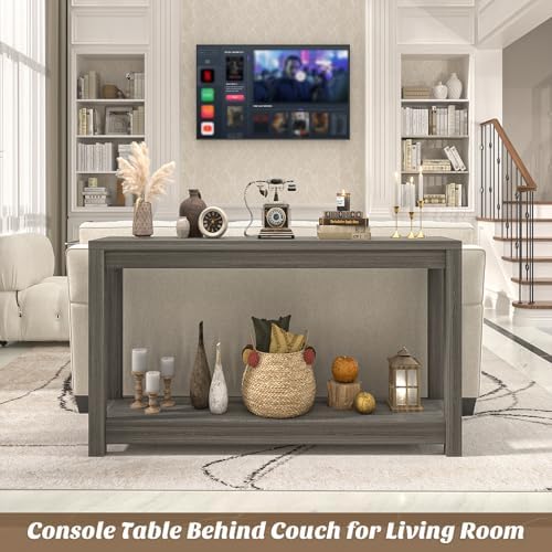 Besiost 47" Farmhouse Wood Entryway Table Narrow Console Table with Storage Behind Couch Sofa Table with Shelves Entry Way Table with Open Storage, Easy Assembly, Grey Walnut
