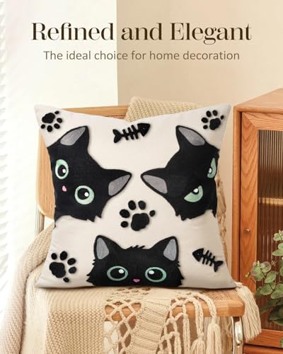 Embroidered Throw Pillow Cover 18x18 Inch, Cat Bone
