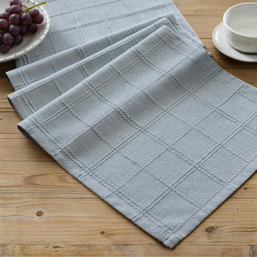 ZeeMart Linen Checked Farmhouse Table Runner, 13x60 Inches Chambray
