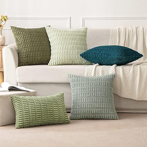 MIULEE Corduroy Decorative Throw Pillow Covers 20x20 Olive Green Pack of 2