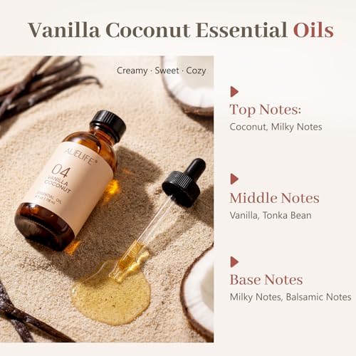 Auelife Vanilla Coconut Essential Oils for Diffusers for Home, 4 Fl Oz