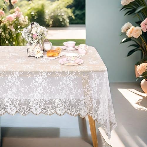 Lace Tablecloth Rectangular 2 Pieces 60 x 120 Inch White Wedding Overlay