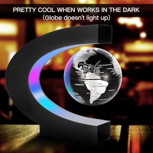 Gresus Magnetic Levitation Floating World Map Globe, C Shape Base with LED Lights, Great Fathers Students Teacher Business Boyfriend Birthday Gift for Desk Decoration （Black) (Globe doesn't light up)