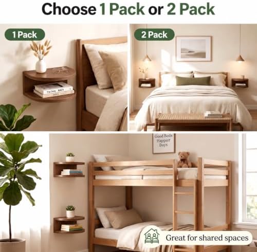 Bamboo Floating Wall Mounted Nightstand Wall Storage Shelf (1, Walnut)