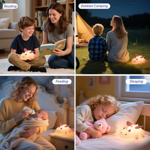 Cute Dinosaur Night Light, Squishy Silicone Dinosaur Lamp Rechargeable Light, Nursery Animal Touch Bedside Lamp, 3 Level Dimmable with 7 Color,Table Night Lamp for Room Decor Funny Gift for Boys Girls