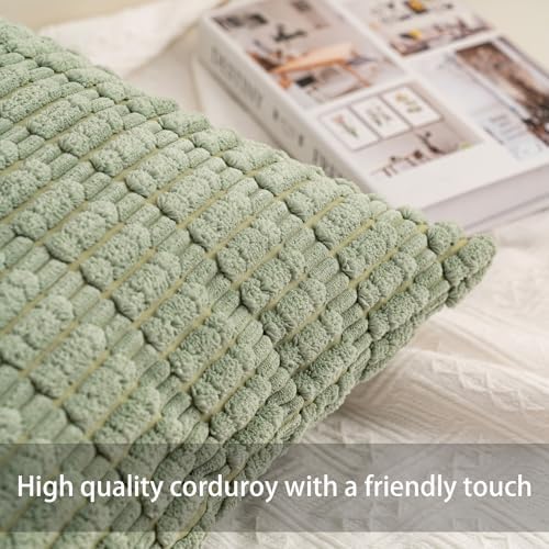 Pack of 2 Corduroy Decorative Throw Pillow Covers 12x20 Inch, Sage Green