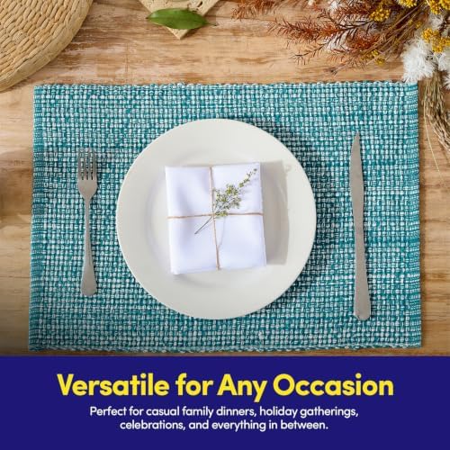 Sweet Home Collection 100% Cotton Placemats for Dining Room Rectangle Two Tone Woven Fabric 13" x 19" Soft Durable Table Mat Set, Set of 4, Turquoise