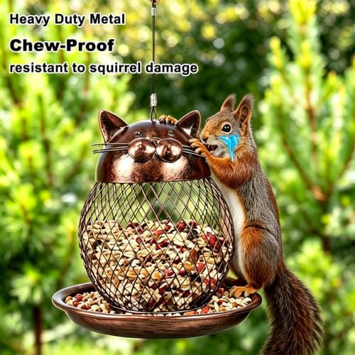 Cute Cat Shaped Bird Feeder for Outdoor Hanging, Garden Yard Decoration