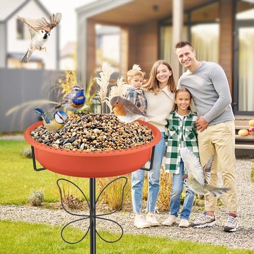 Bird Bath for Outside with Removable Bowl Metal Base, 37In Freestanding Rust-Proof Birdbaths & Birdfeeder, Bird Baths Feeder Bowl for Outdoors Garden Patio Yard Lawn Decor (Brown)