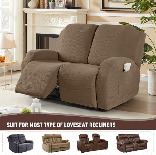 KinCam Oversized Loveseat Recliner Covers, Reclining Cover, Brown