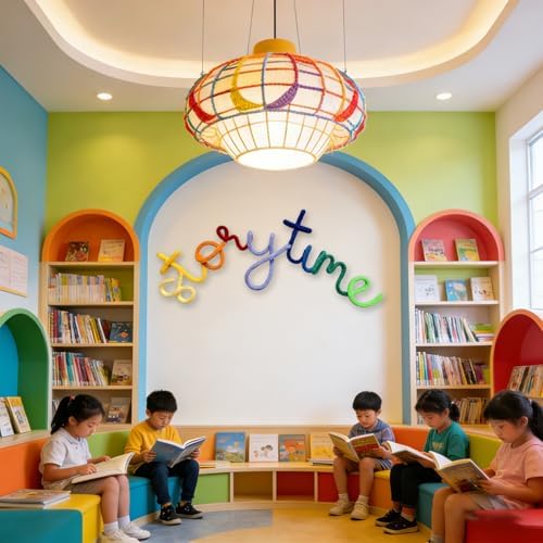 Handmade Storytime Wall Sign-Knitted Wire Storytime Sign Reading Corner Sign Decor story time wall sign wire Letters Book Corner Decor for Kids Room Nursery & Playroom (Rainbow Story)