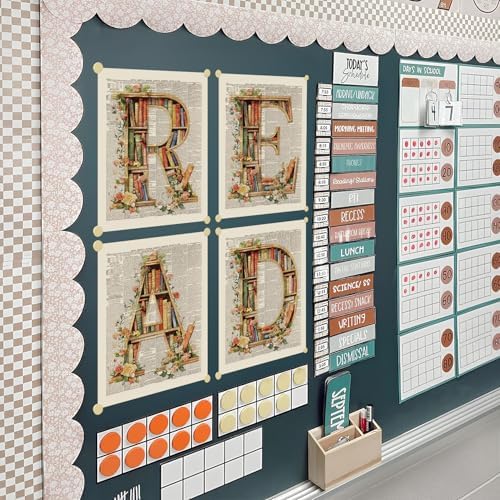 SkyCozy Book Poster Vintage Wall Decor, Retro Classroom Decor 4 Pcs 8x10