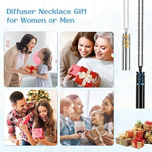 Maromalife Essential Oil Diffuser Necklaces for Women, 2PCS Aromatherapy Necklaces Stainless Steel Diffuser Locket Pendant Cylinder with 20 Felt Pads, Aroma Necklaces Gift Set for Mothers Day