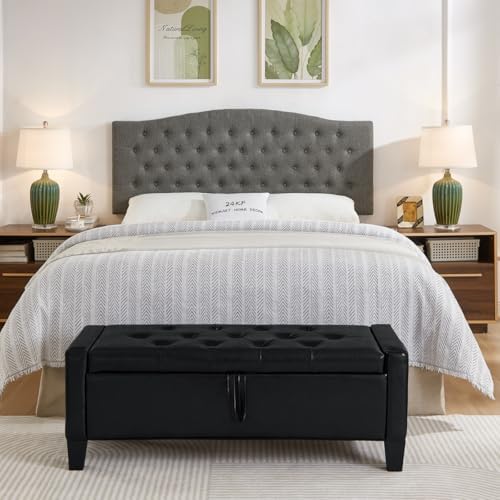 24KF Upholstered Tufted Button Wall Mounted Linen Headboard,Comfortable Fashional Headboard Queen/Full Size,6055-Q-Granite