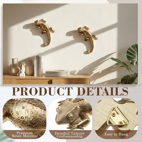 Kathfly 2 Pcs Gold Insect Wall Decor, Lizard Resin Sculpture