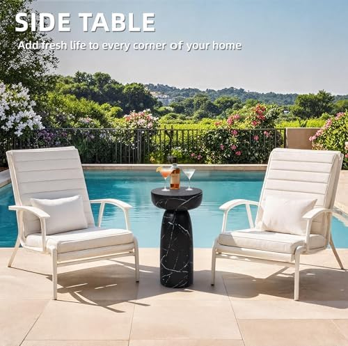 Faux Marble Side Table Black, 24Inch Outdoor End Table