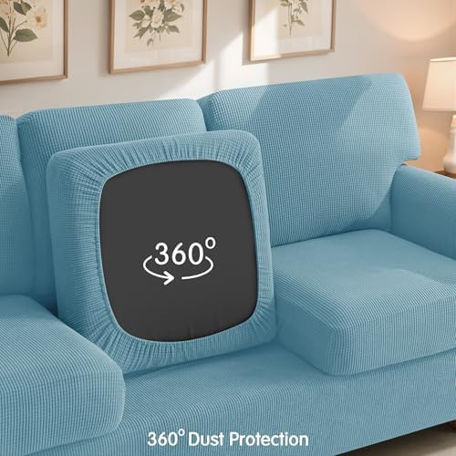 SUBRTEX 3 Pieces Stretch Sofa Slipcover Sets Couch Cover Sets Backrest Cushion Covers Furniture Protector Collection Set for Oversize Sofa Loveseat Chair Slip Covers(Small, Steel Blue)