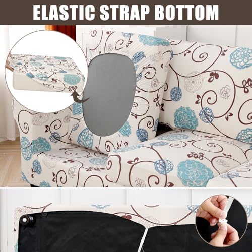 SearchI Stretch Sofa Cover Printed Couch Covers, Floral Pattern 2 Piece Armchair Slipcover with Separate Chair Cushion Cover, Washable Furniture Protector for Living Room(Armchair, Ball Flower)