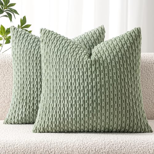MIULEE Euro Sham Decorative Throw Pillow Covers 24x24 Sage Green Corduroy