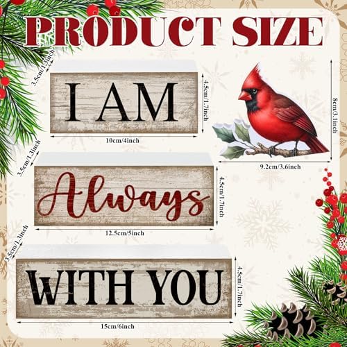 Yuntau 4 Pcs Cardinal Christmas Decor Wood Block Sign Tiered Tray Decor