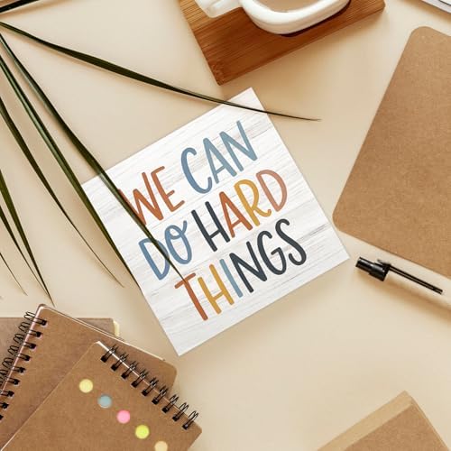 Inspirational Kids Classroom Wood Box Sign Desk Decor 5X5, We Can Do Hard Things Wooden Block Sign Decorations for Kids Nursery Bedroom Room Playroom Desk Table Wall Tabletop Shelf Decor