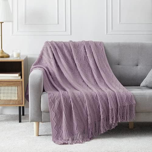 BOURINA Light Lavender Throw Blanket 50x60Inch Knit Soft Throw Sofa Blanket