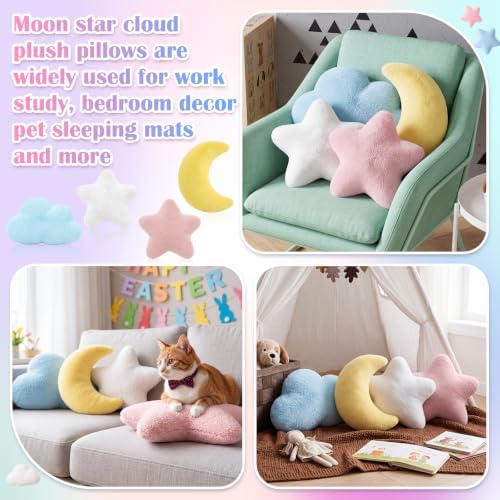 Junkin 4 Pcs Plush Cloud Star Moon Throw Pillow Set, Mixed Colored