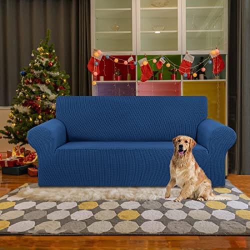 KEKUOU Stretch Loveseat Couch Cover, 2 Cushion Couch Slipcover,Classic Blue
