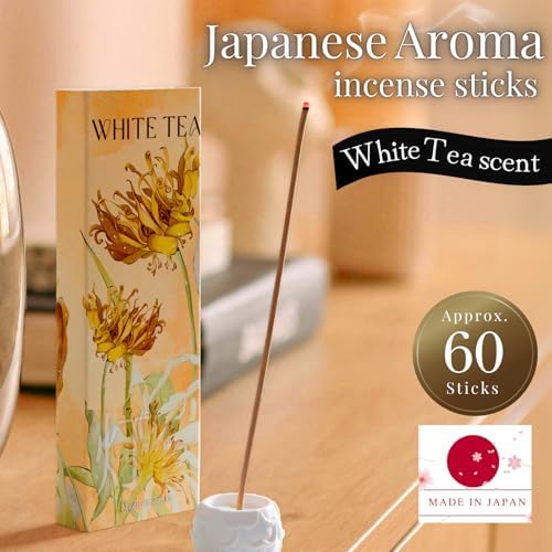 White Tea Luxury Japanese Incense Sticks 60sticks Jasmine Musk Grapefruit Coreless Low Smoke Natural Charcoal Free Non Toxic Aromatherapy Meditation Calming Stress Relief Relaxation Yoga TOMORI