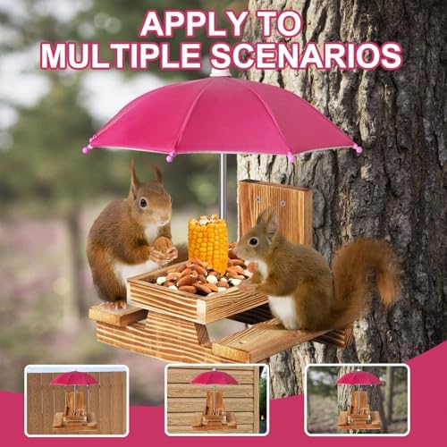 Gnodary Squirrel Feeder with Umbrella, Squirrel Feeders for Outside, Squirrel Picnic Table Feeder - Chipmunk Feeder Hold Corn, Corn Cob, Peanuts Style2 (Dark Pink)