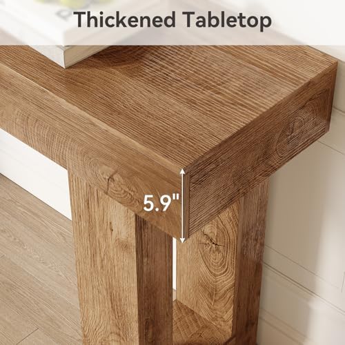 LITTLE TREE 63 Inches Long Console Table for Entryway, Sofa Table Behind Couch, Wooden Entry Table Foyer Hallway Tables, Farmhouse Console Sofa Tables for Living Room, Oak Color